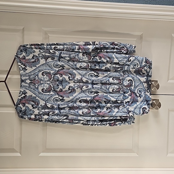 NWOT Boston Proper Paisley Long Sleeve Cold Shoulder Ruched Blouse. LARGE. Blue - Picture 7 of 13